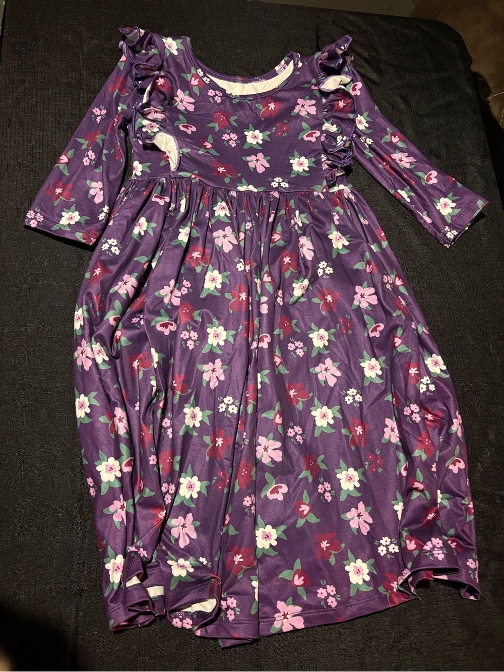 Dot Dot Smile Purple Floral Ruffle Long-Sleeve Dress